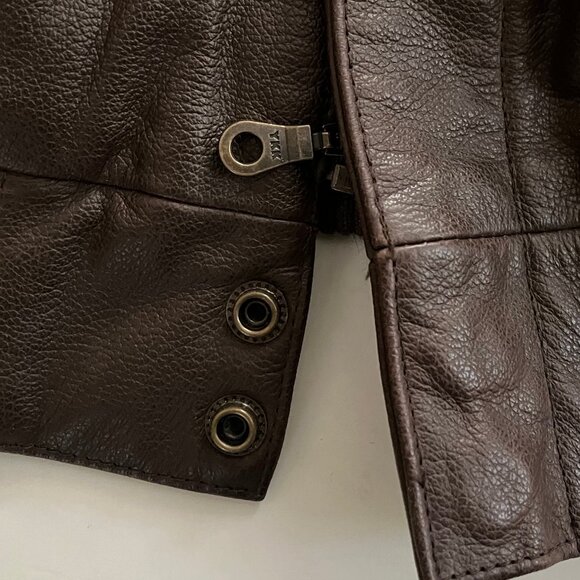 Men's ORVIS Co Fly Fishing Schools Brown Leather Coat Jacket Sz Med Bomber - Picture 7 of 8